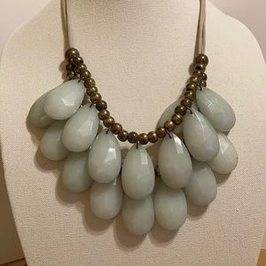 Large sage green teardrop double stranded statement necklace